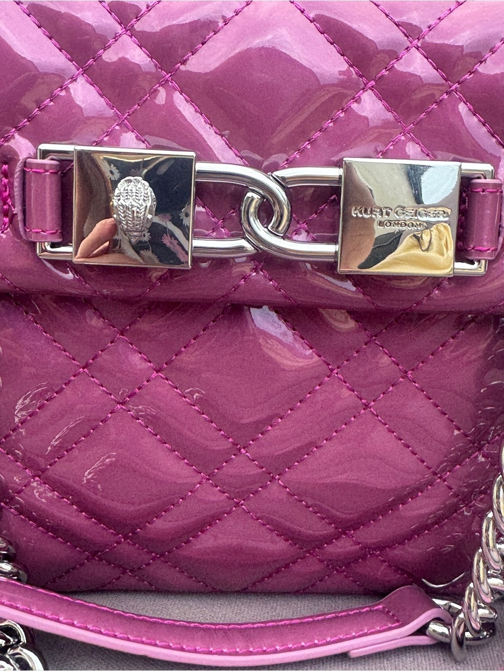Kurt Geiger Quilted Patent Shoulder Bag in Magenta - Picture 3 of 16